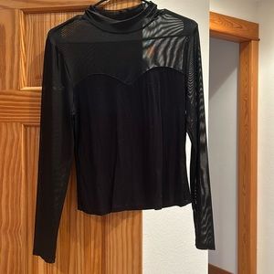 Black top with mesh/sheer sleeves and top section